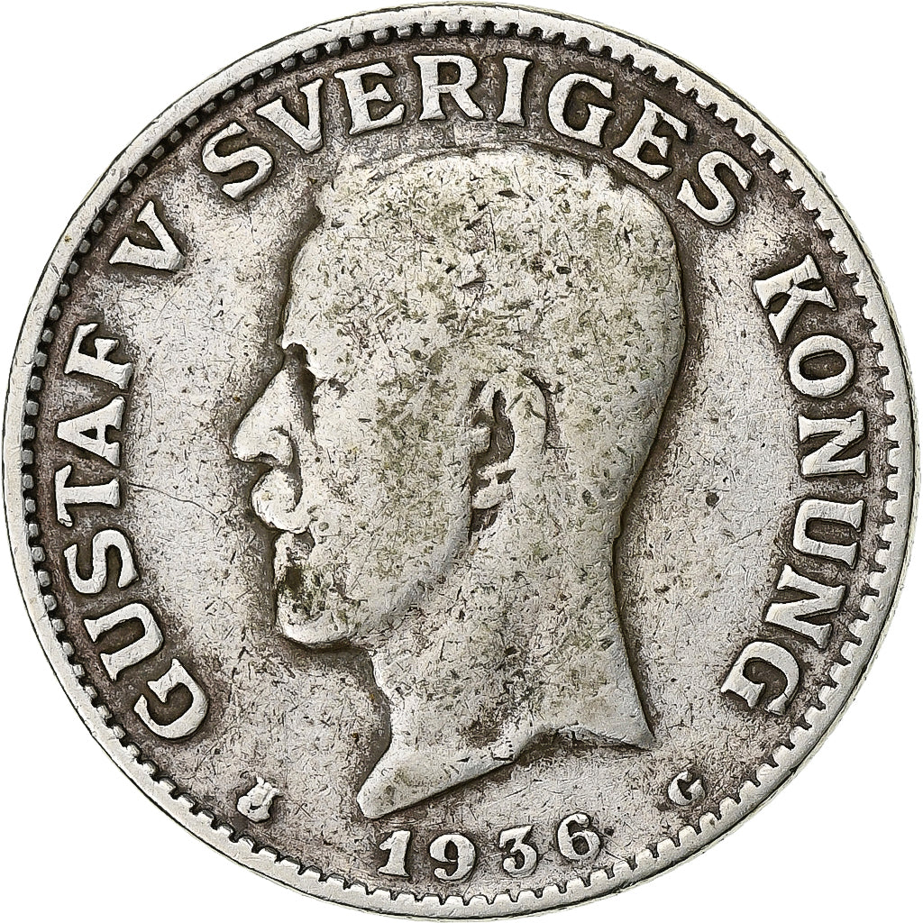 Sweden, George VI, 1 Krona, 1936, Silver, VF(30-35), KM:537a