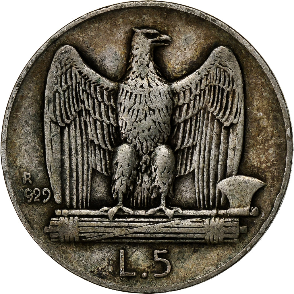 Italia, Vittorio Emanuele III, 5 Lire, 1929, Rome, Argento, BB, KM:67.2