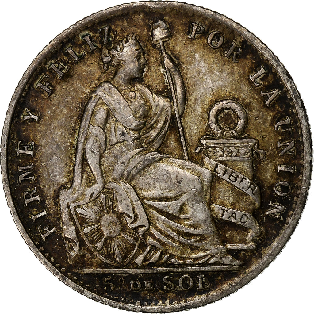 Peru, 1/5 Sol, 1901, Lima, Liberté assise, Prata, EF(40-45), KM:107