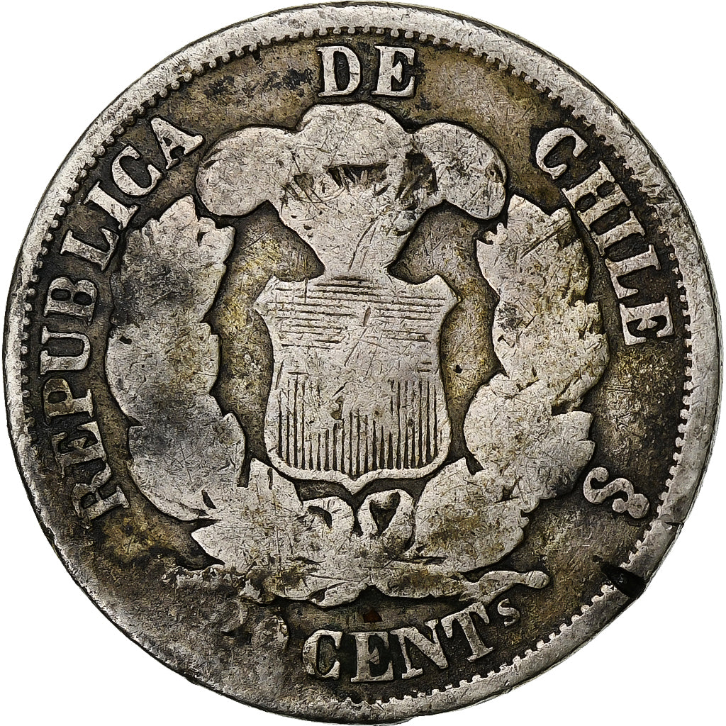Chile, 20 Centavos, 1866, Santiago, Plata, BC+, KM:135