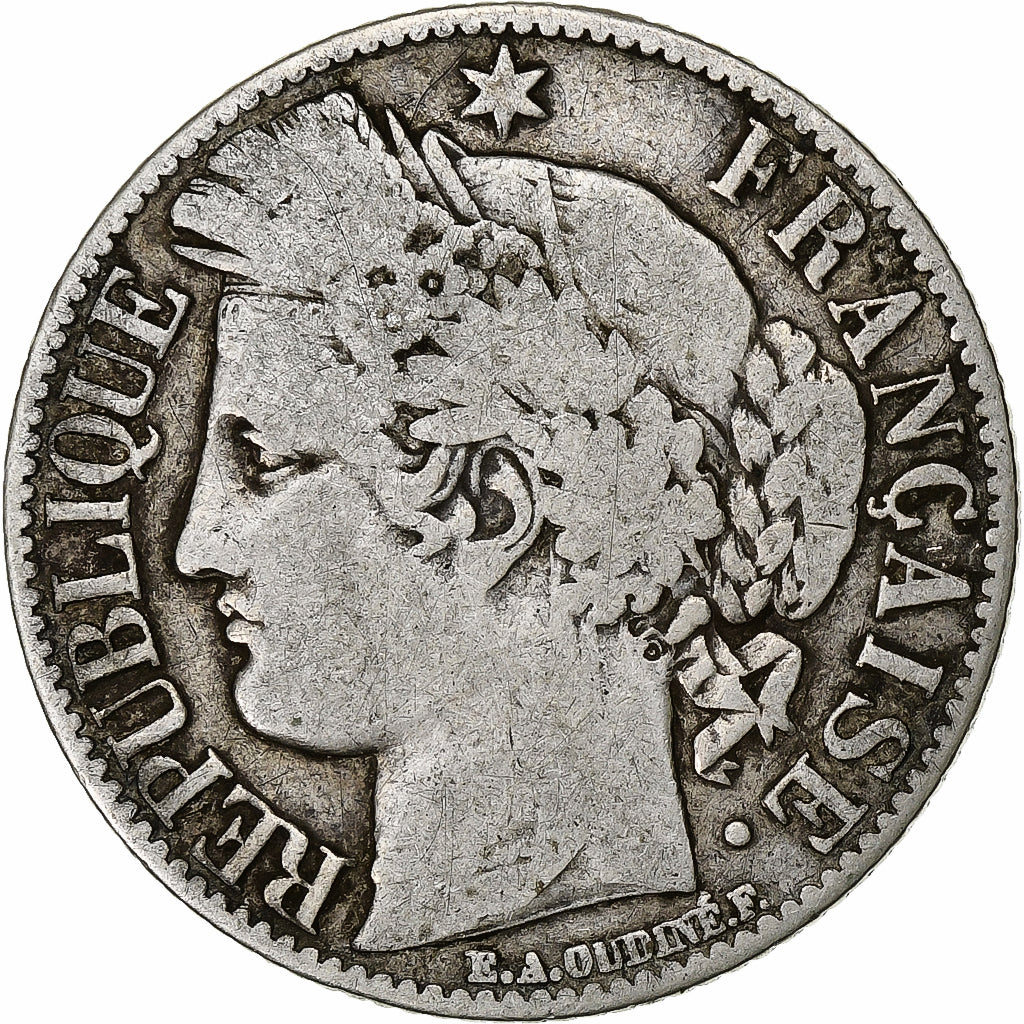 Francia, Franc, Cérès, 1872, Bordeaux, Plata, BC+, Gadoury:465a, KM:822.2