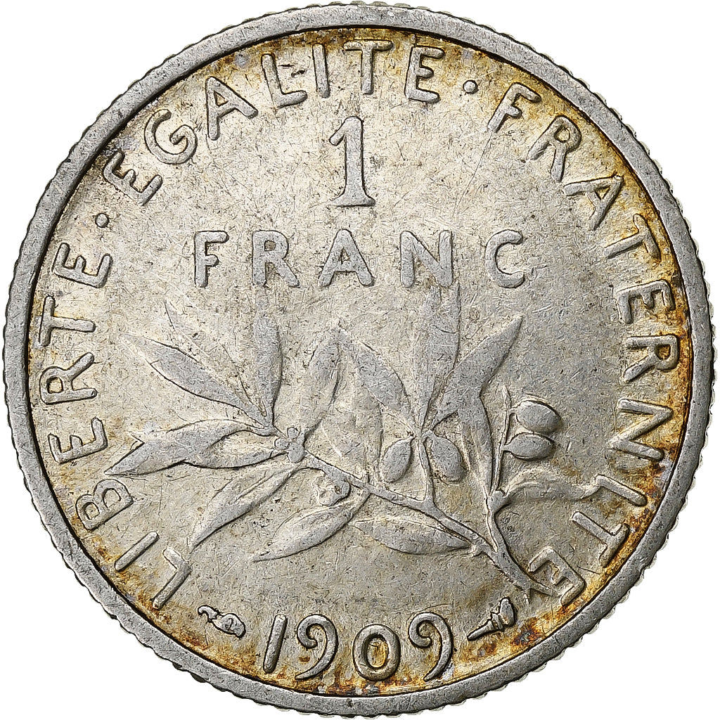France, Semeuse, Franc, 1909, Paris, TB+, Argent, Gadoury:467, KM:844.1, Le