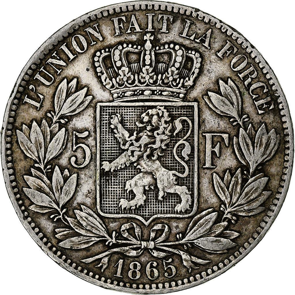 Belgium, Leopold I, 5 Francs, 5 Frank, 1865, Silver, EF(40-45), KM:17
