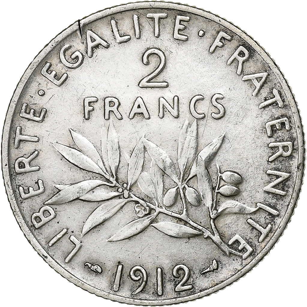 France, Semeuse, 2 Francs, 1912, Paris, VF(20-25), Silver, KM:845.1, Gadoury:532
