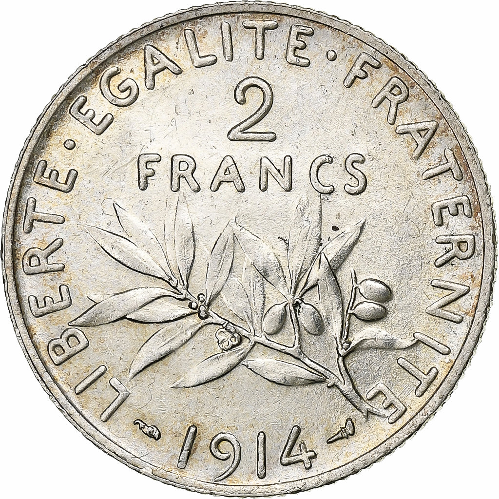 France, Semeuse, 2 Francs, 1914, Paris, AU(55-58), Silver, KM:845.1, Gadoury:532