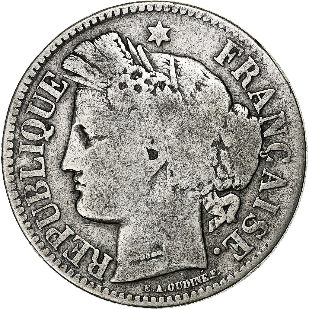 France, Cérès, 2 Francs, 1871, Bordeaux, VG(8-10), Silver, KM:816.2