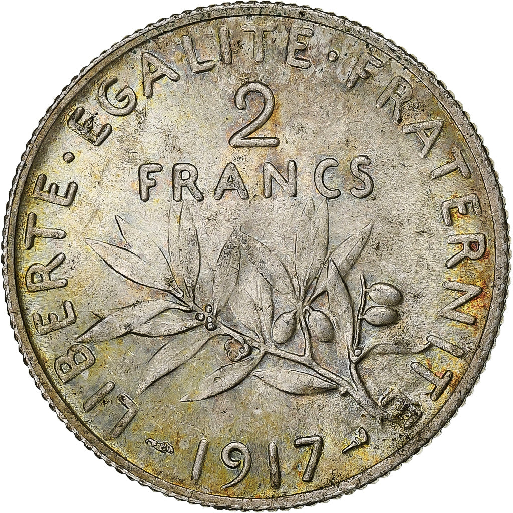 Francia, Semeuse, 2 Francs, 1917, Paris, SPL-, Argento, KM:845.1, Gadoury:532