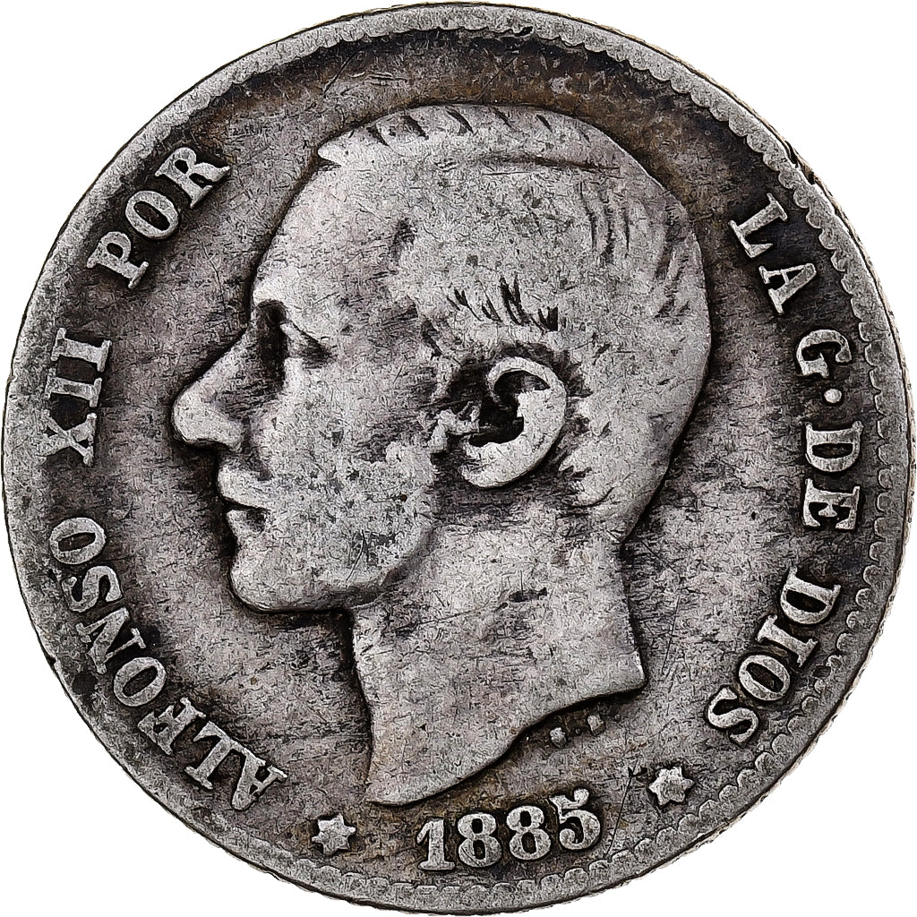 Spagna, Alfonso XII, Peseta, 1885, Madrid, Argento, MB, KM:686