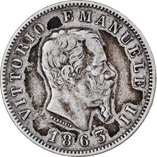 Italy, Vittorio Emanuele II, Lira, 1863, Milan, Silver, VF(30-35), KM:5a.2