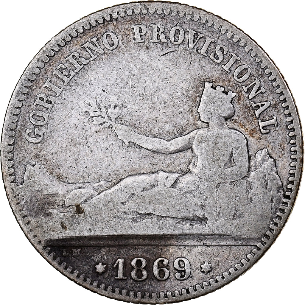 Moneta, Spagna, Provisional Government, Peseta, 1869, Madrid, B+, Argento