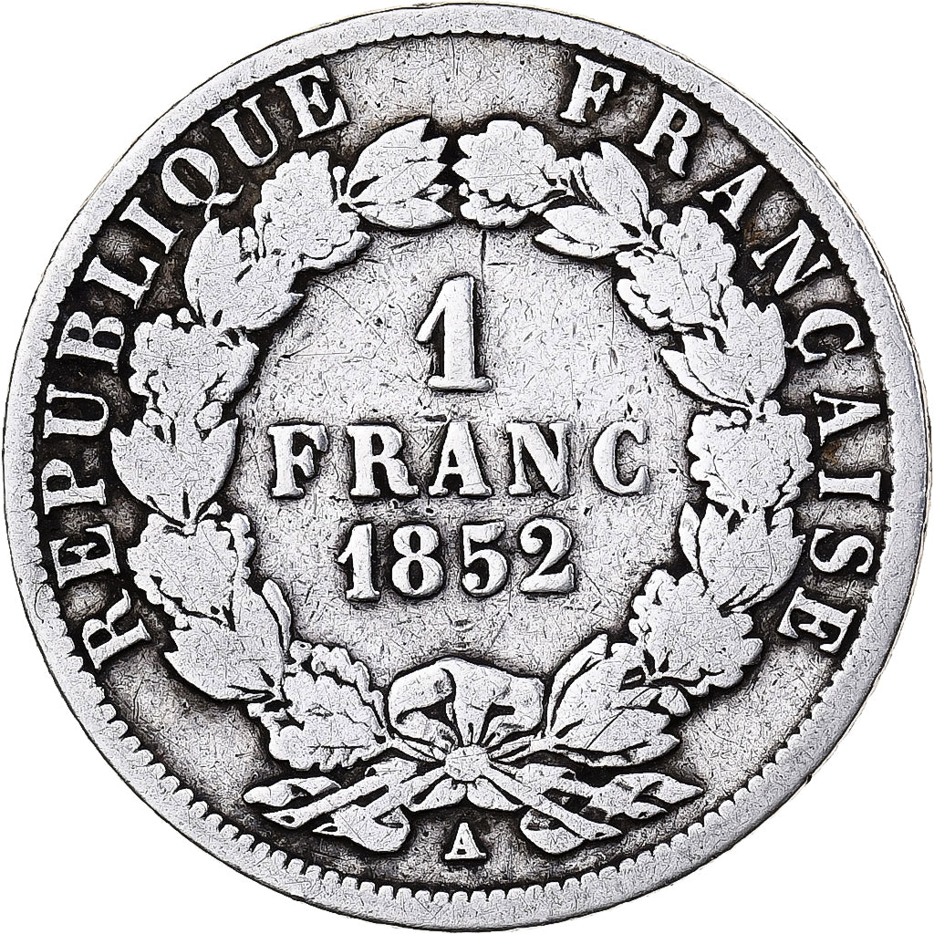 France, Napoleon III, Napoléon III, Franc, 1852, Paris, F(12-15), Silver