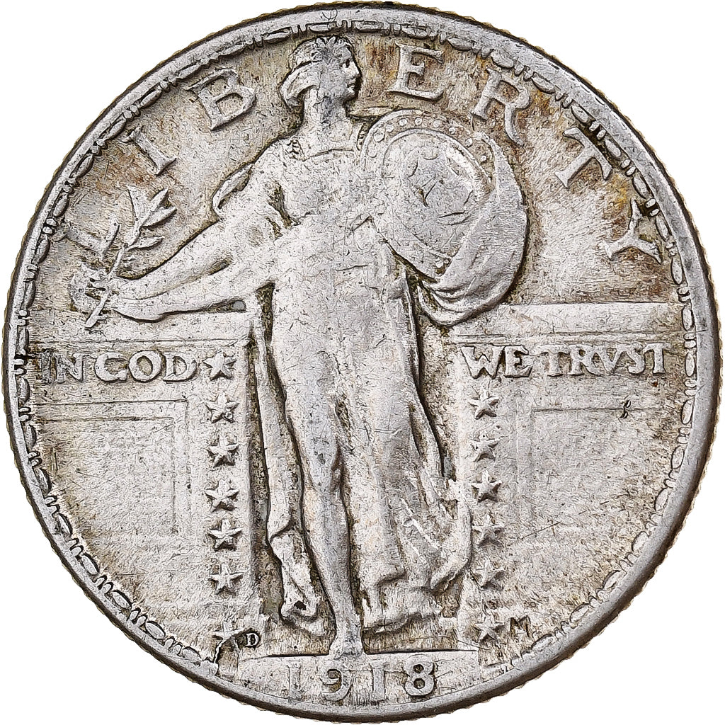 United States, Standing Liberty Quarter, 1918, Denver, EF, KM:145