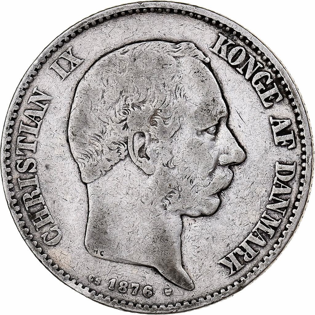 Dinamarca, 2 Kroner, 1876, Copenhagen, Plata, MBC, KM:1235.2