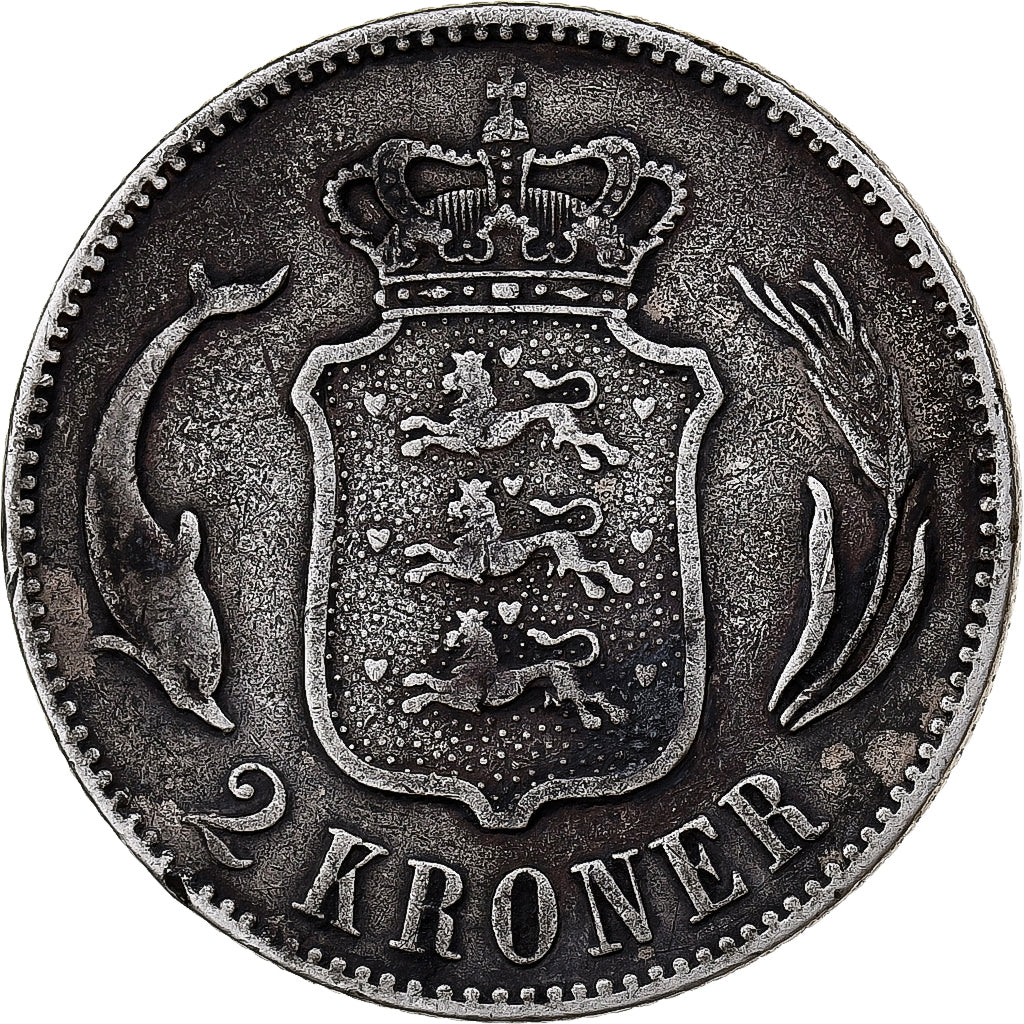 Dinamarca, 2 Kroner, 1876, Copenhagen, Plata, MBC, KM:1235.2