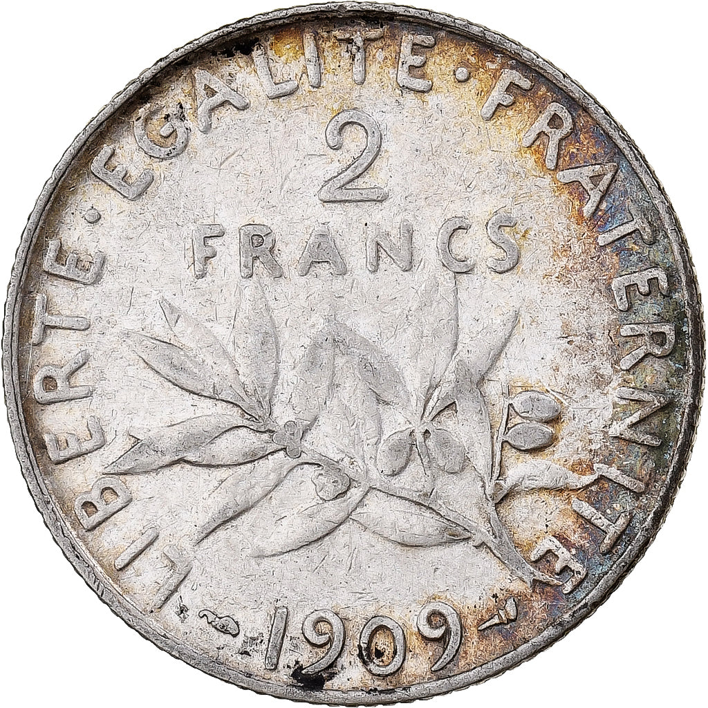 Francia, 2 Francs, Semeuse, 1909, Paris, Argento, BB, Gadoury:532, KM:845.1