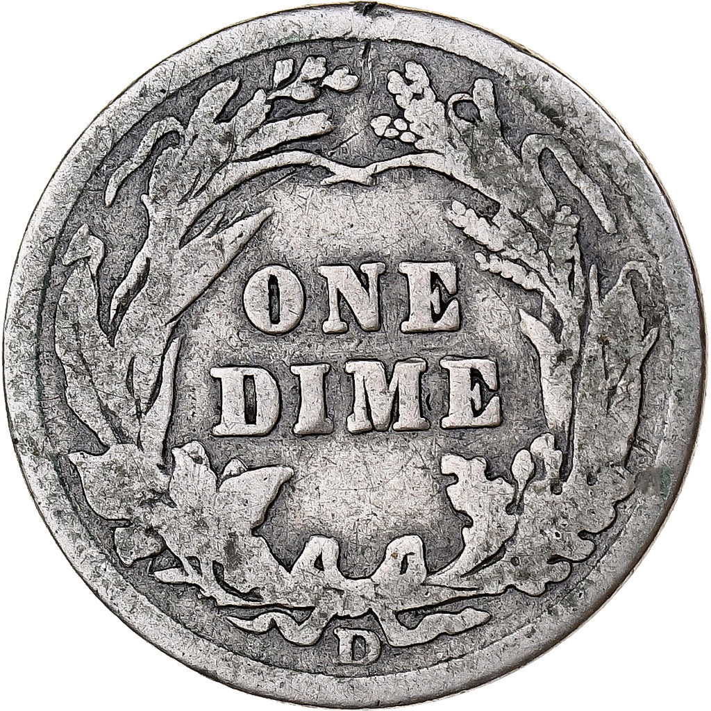 Stati Uniti, Dime, Barber, 1908, Denver, Argento, MB, KM:113