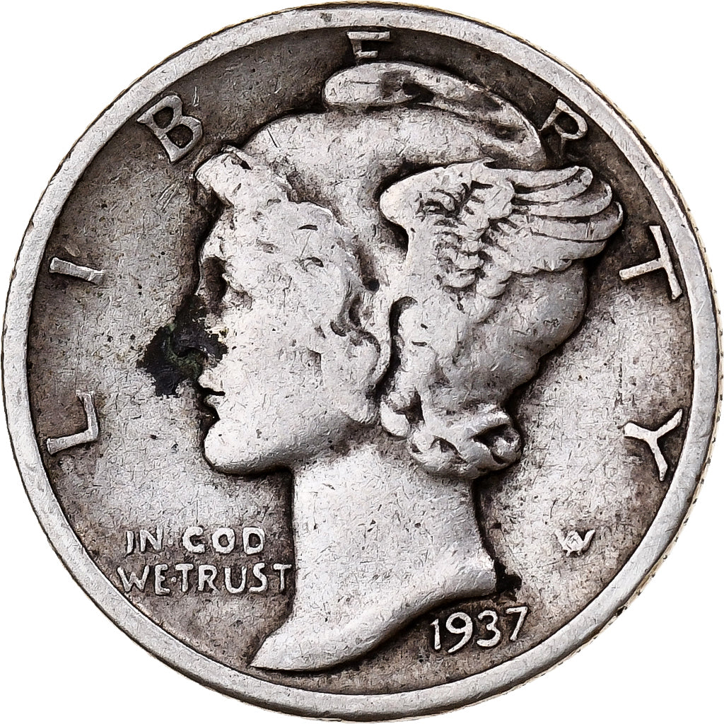 Monnaie, États-Unis, Mercury Dime, Dime, 1937, U.S. Mint, Philadelphie, TTB