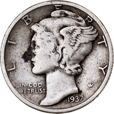 Moneda, Estados Unidos, Mercury Dime, Dime, 1937, U.S. Mint, Philadelphia, MBC