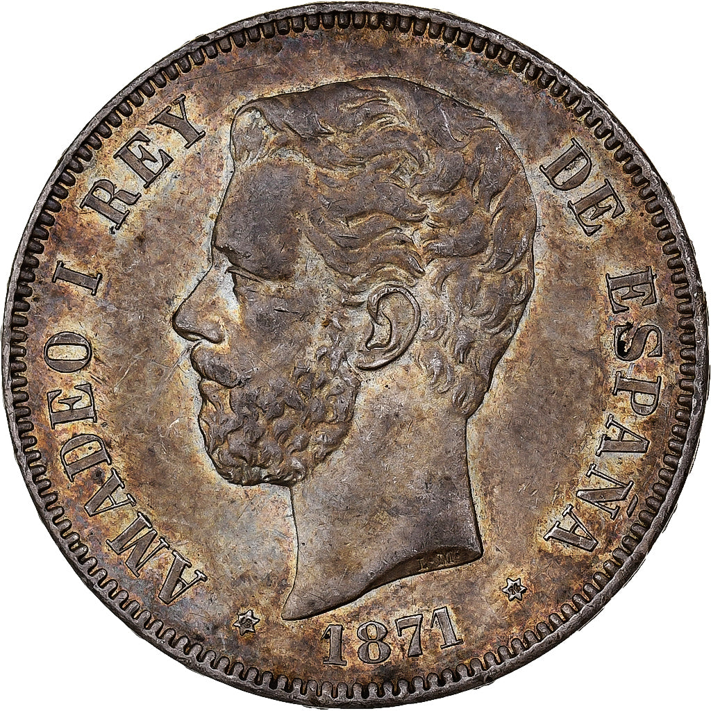 Spain, Amadeao I, 5 Pesetas, 1871, Madrid, Silver, AU(55-58), KM:666