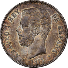 Spain, Amadeao I, 5 Pesetas, 1871, Madrid, Silver, AU(55-58), KM:666