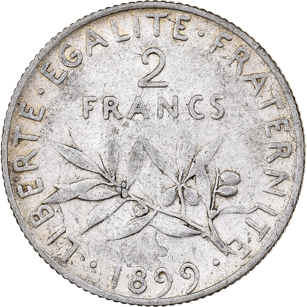 Moneda, Francia, Semeuse, 2 Francs, 1899, Paris, BC+, Plata, KM:845.1