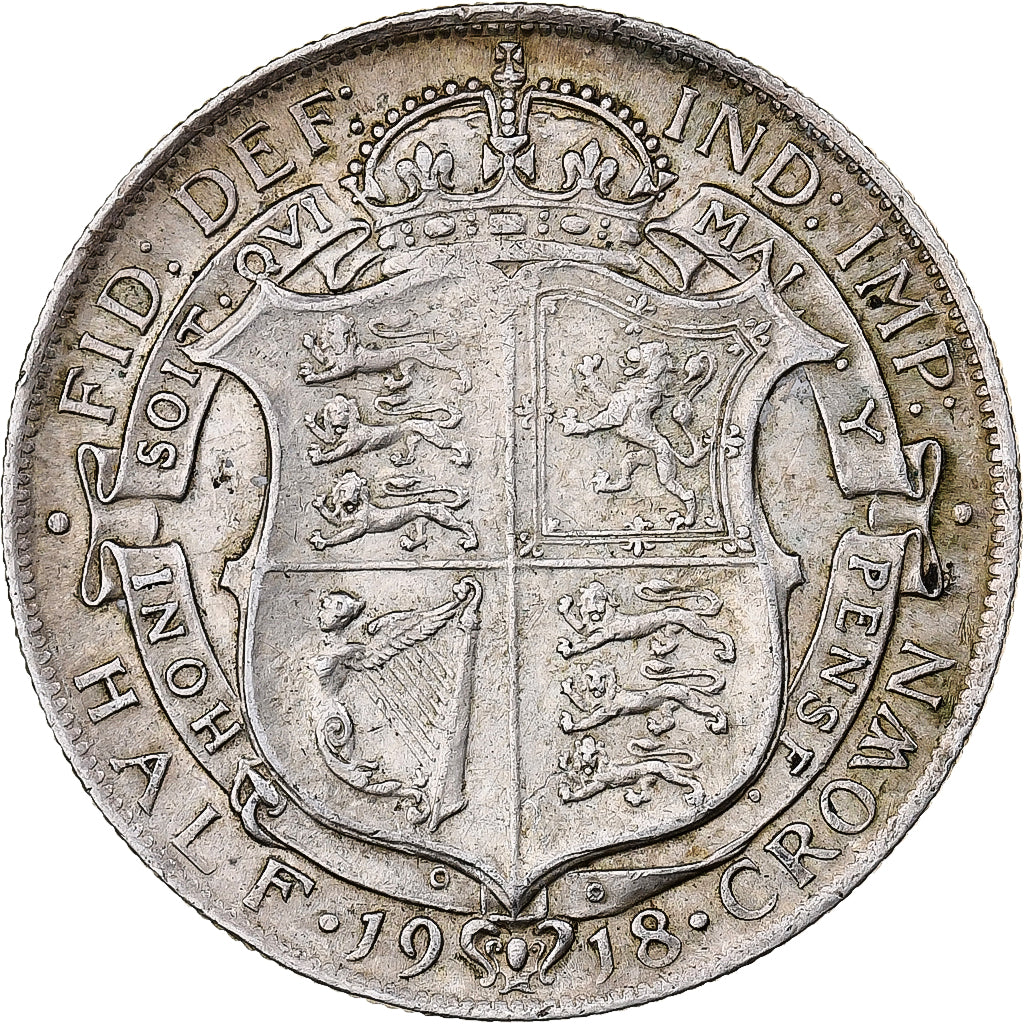 Great Britain, George V, 1/2 Crown, 1918, London, Silver, VF(30-35), KM:818.1