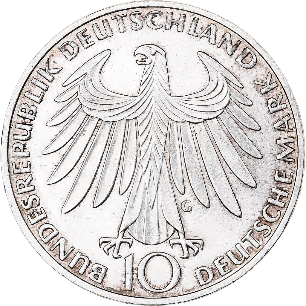 ALEMANIA - REPÚBLICA FEDERAL, 10 Mark, 1972, Karlsruhe, Plata, MBC+, KM:132