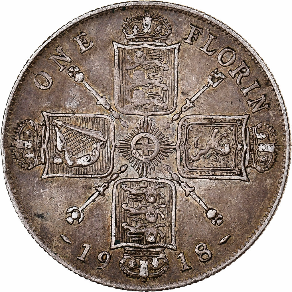 Monnaie, Grande-Bretagne, George V, Florin, Two Shillings, 1918, TTB, Argent