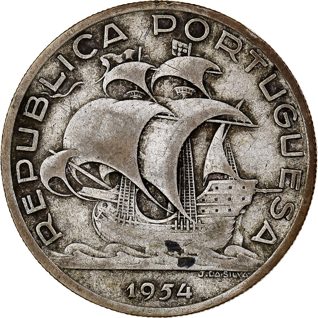 Moeda, Portugal, 10 Escudos, 1954, EF(40-45), Prata, KM:586
