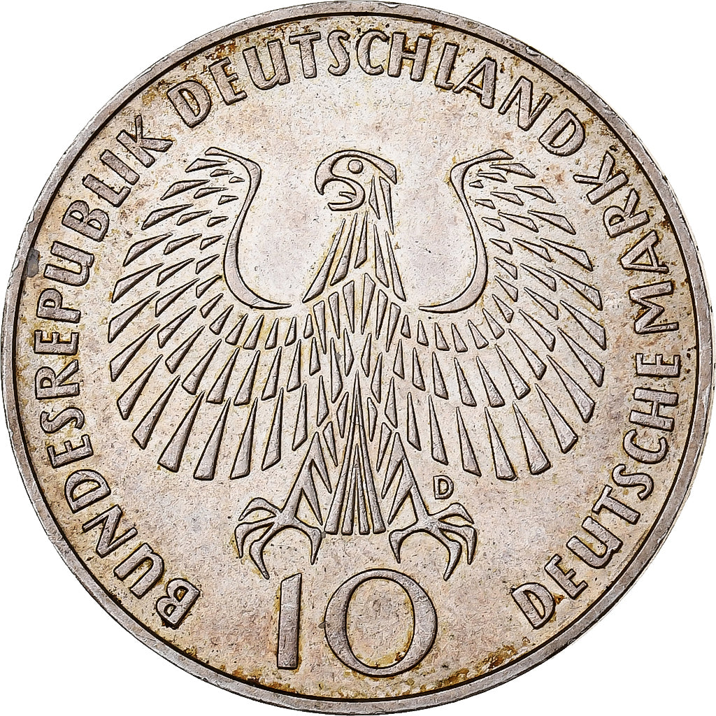 ALEMANHA - REPÚBLICA FEDERAL, 10 Mark, 1972, Munich, Prata, AU(50-53), KM:135