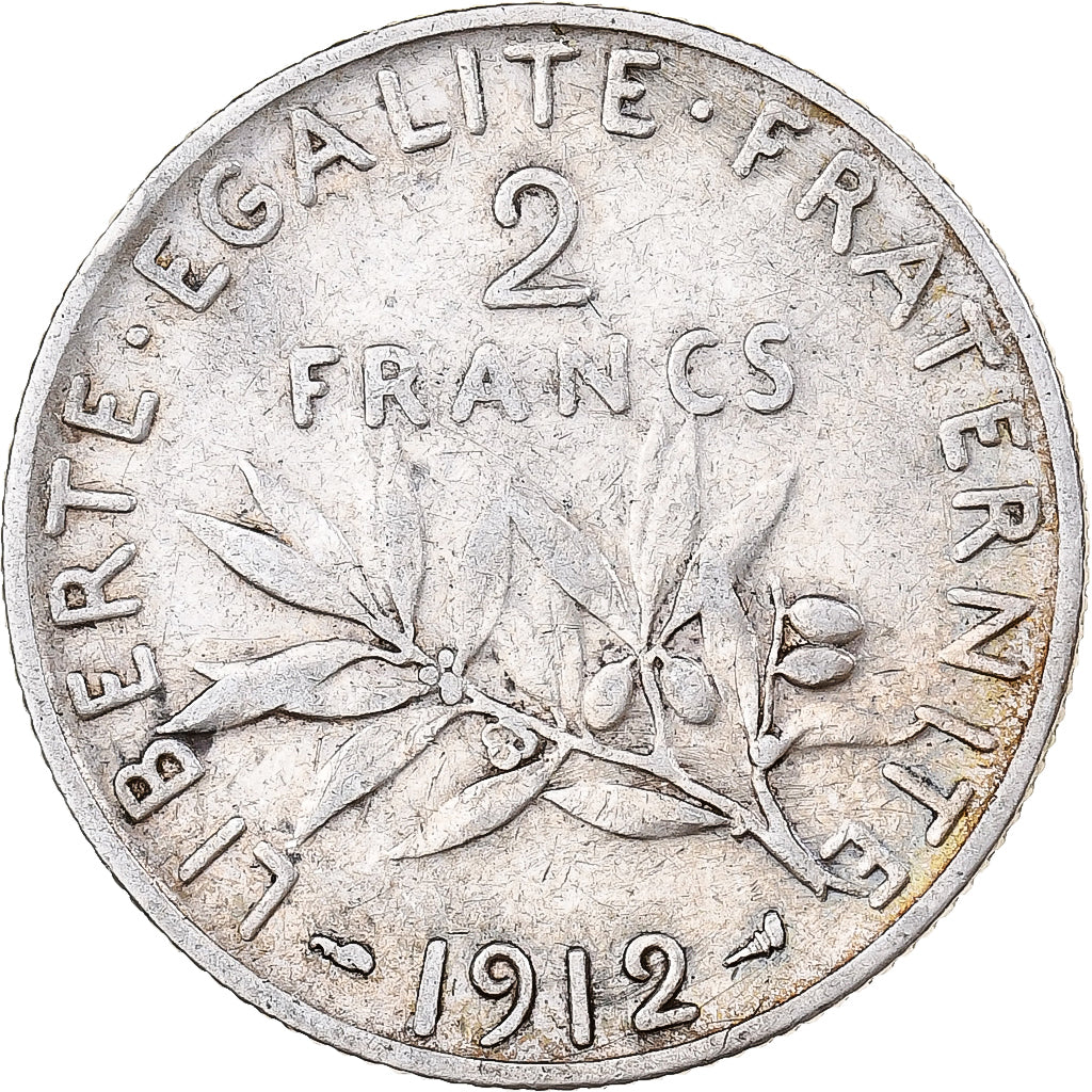 Francia, Semeuse, 2 Francs, 1912, Paris, MB, Argento, KM:845.1, Gadoury:532