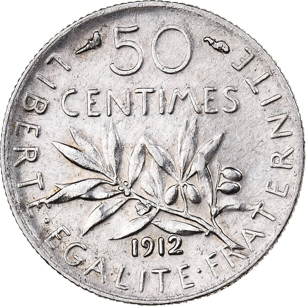 France, Semeuse, 50 Centimes, 1912, Paris, AU(50-53), Silver, KM:854