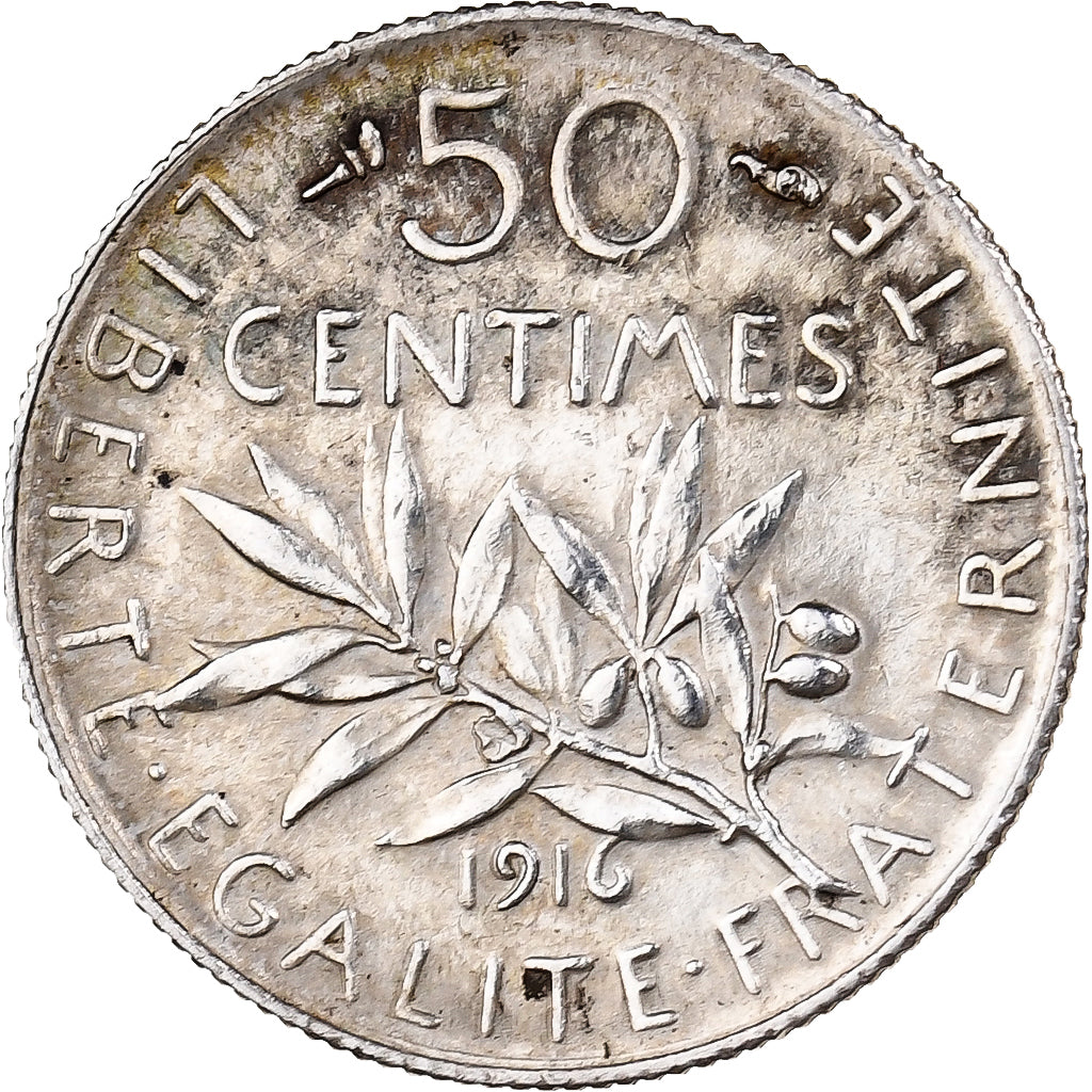 Coin, France, Semeuse, 50 Centimes, 1916, Paris, AU(50-53), Silver, KM:854