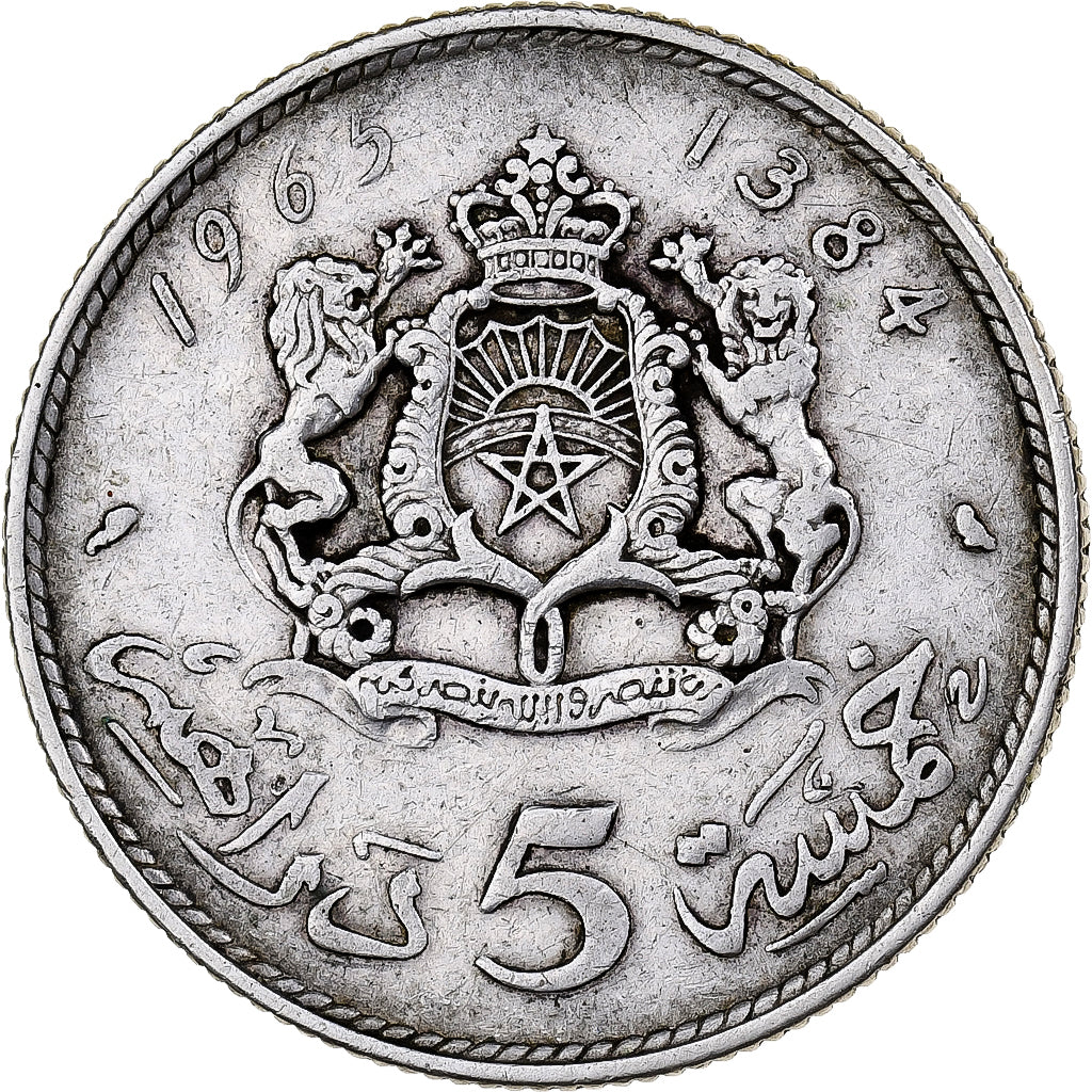 Marokko, al-Hassan II, 5 Dirhams, 1965, Paris, EF(40-45), Silver, KM:57