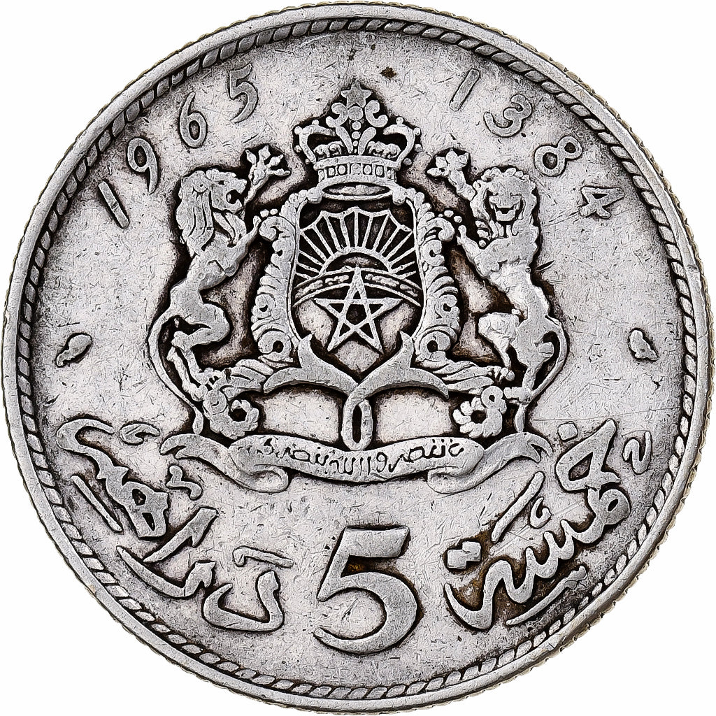 Marokko, al-Hassan II, 5 Dirhams, 1965, Paris, EF(40-45), Silver, KM:57