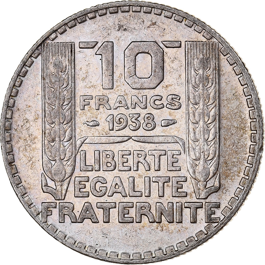 Moneta, Francja, Turin, 10 Francs, 1938, Paris, AU(55-58), Srebro, KM:878