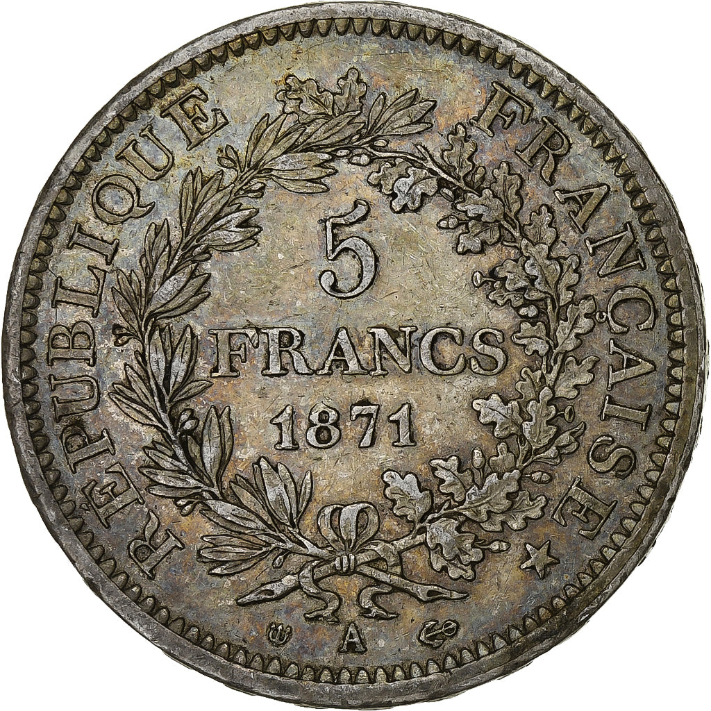 France, 5 Francs, Hercule, 1871, Paris, Camélinat, Silver, EF(40-45), KM:823