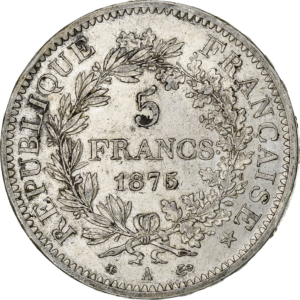 Frankreich, Hercule, 5 Francs, 1875, Paris, SS+, Silber, KM:820.1, Gadoury:745a
