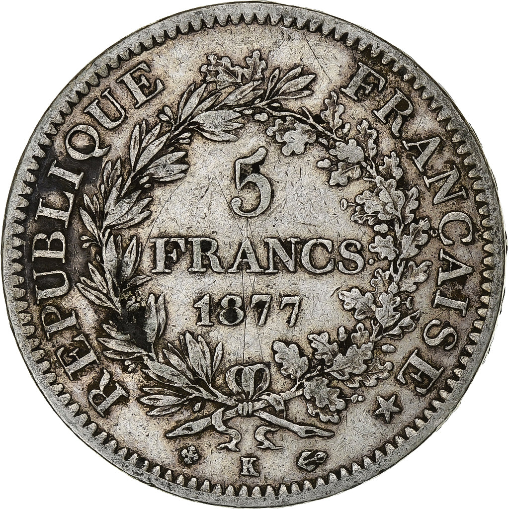 Frankreich, 5 Francs, Hercule, 1877, Bordeaux, Silber, S+, Gadoury:745a