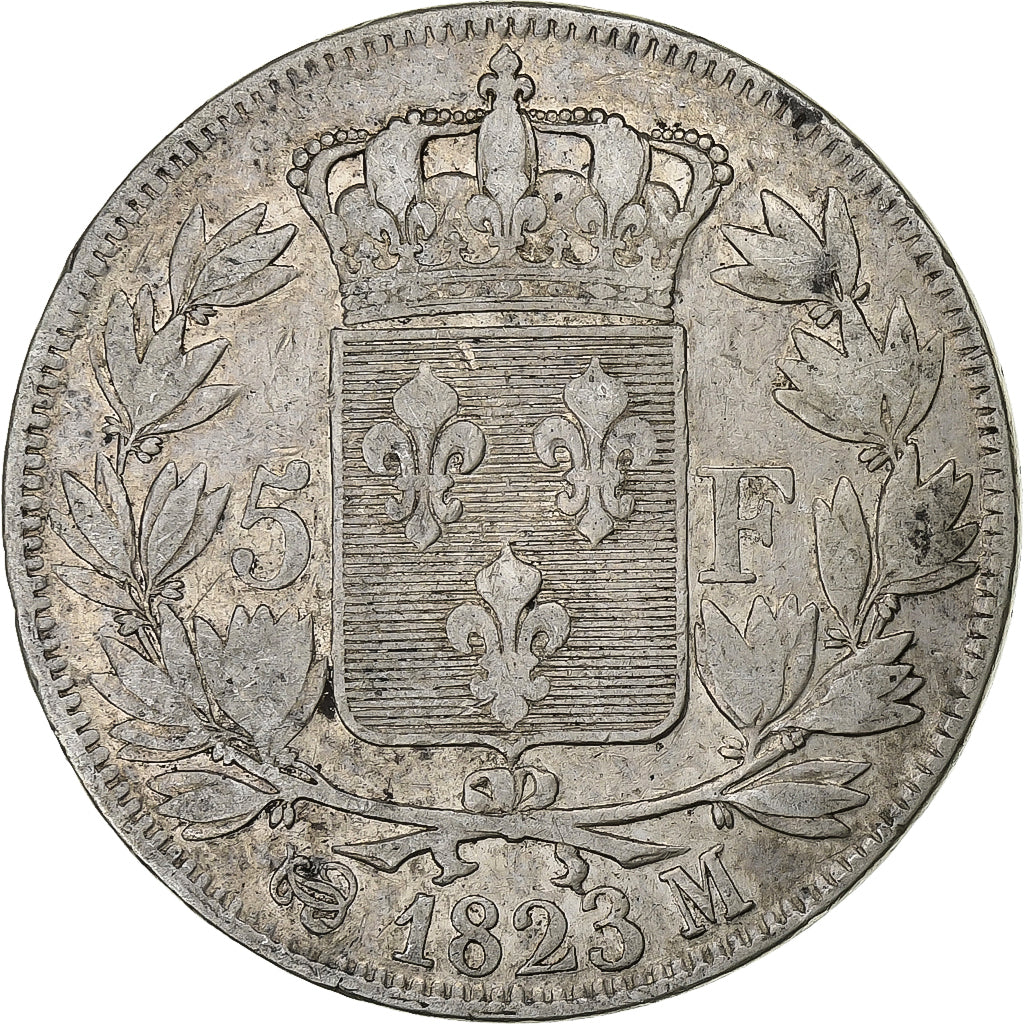France, Louis XVIII, 5 Francs, 1823, Toulouse, Silver, VF(20-25), Gadoury:614
