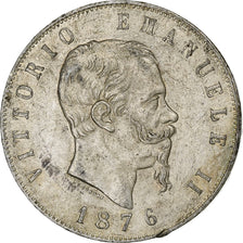 Italia, Vittorio Emanuele II, 5 Lire, 1876, Rome, BB, Argento, KM:8.4