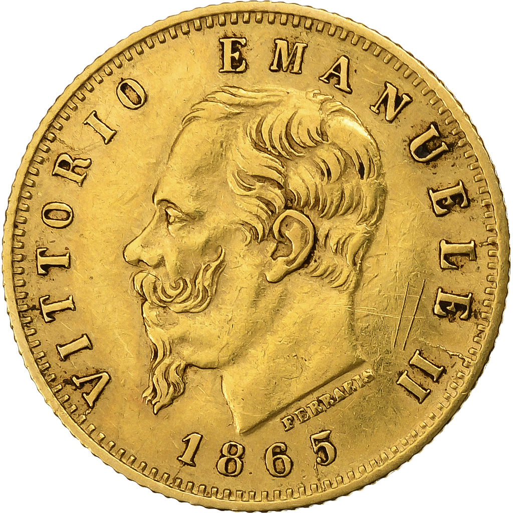 Munten, Italië, Vittorio Emanuele II, 5 Lire, 1865, Torino, ZF, Goud, KM:17