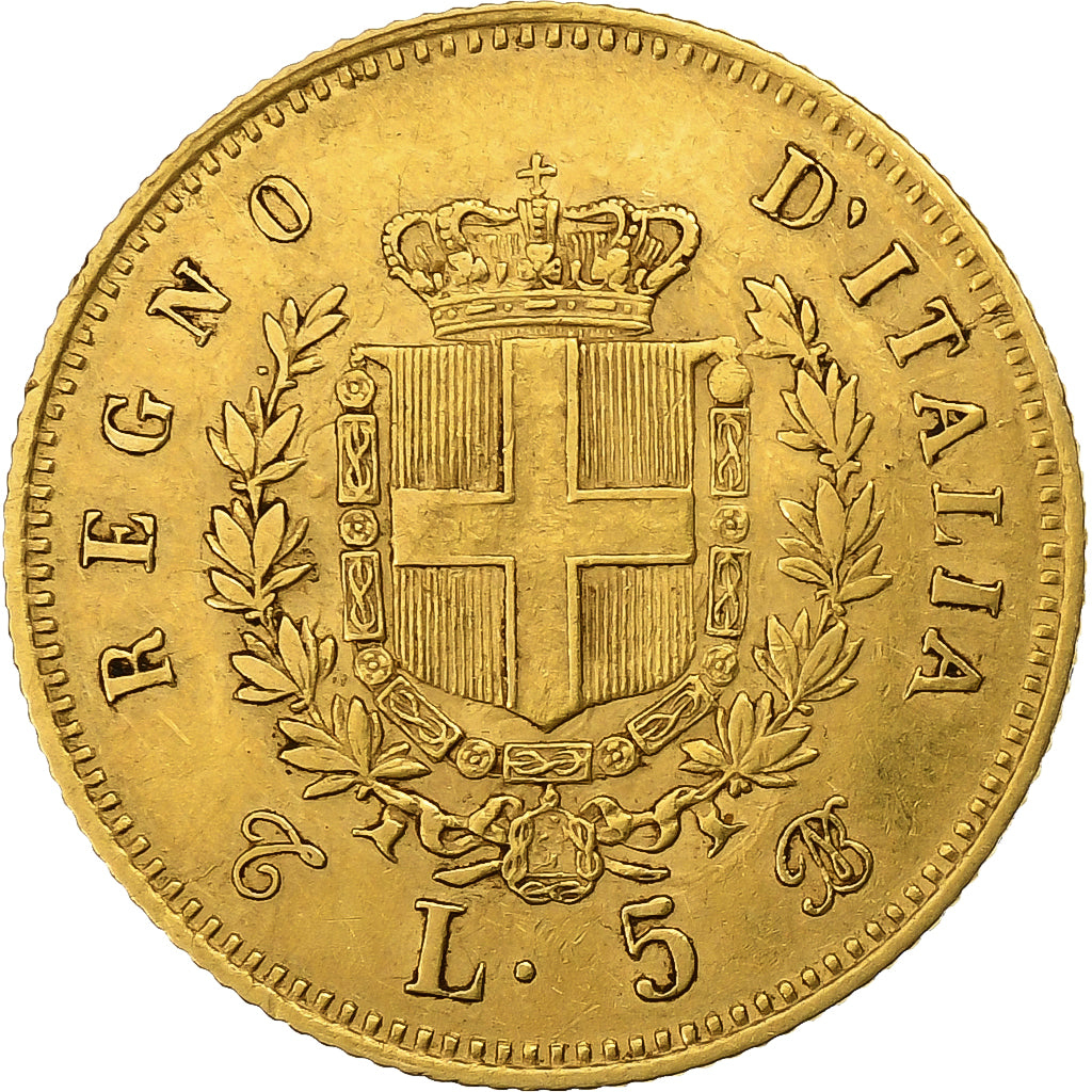 Munten, Italië, Vittorio Emanuele II, 5 Lire, 1865, Torino, ZF, Goud, KM:17
