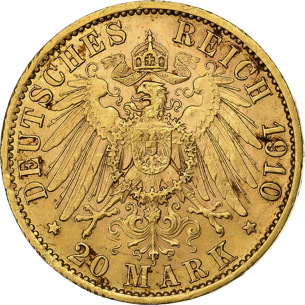 Munten, Duitse staten, PRUSSIA, Wilhelm II, 20 Mark, 1910, Berlin, ZF+, Goud