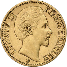 German States, BAVARIA, Ludwig II, 20 Mark, 1872, EF(40-45), Gold, KM:894