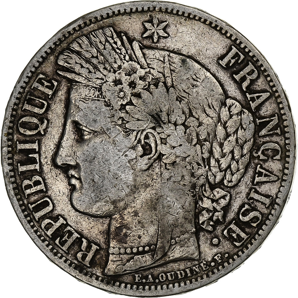 Francia, Cérès, 5 Francs, 1849, Paris, MB+, Argento, KM:761.1, Gadoury:719