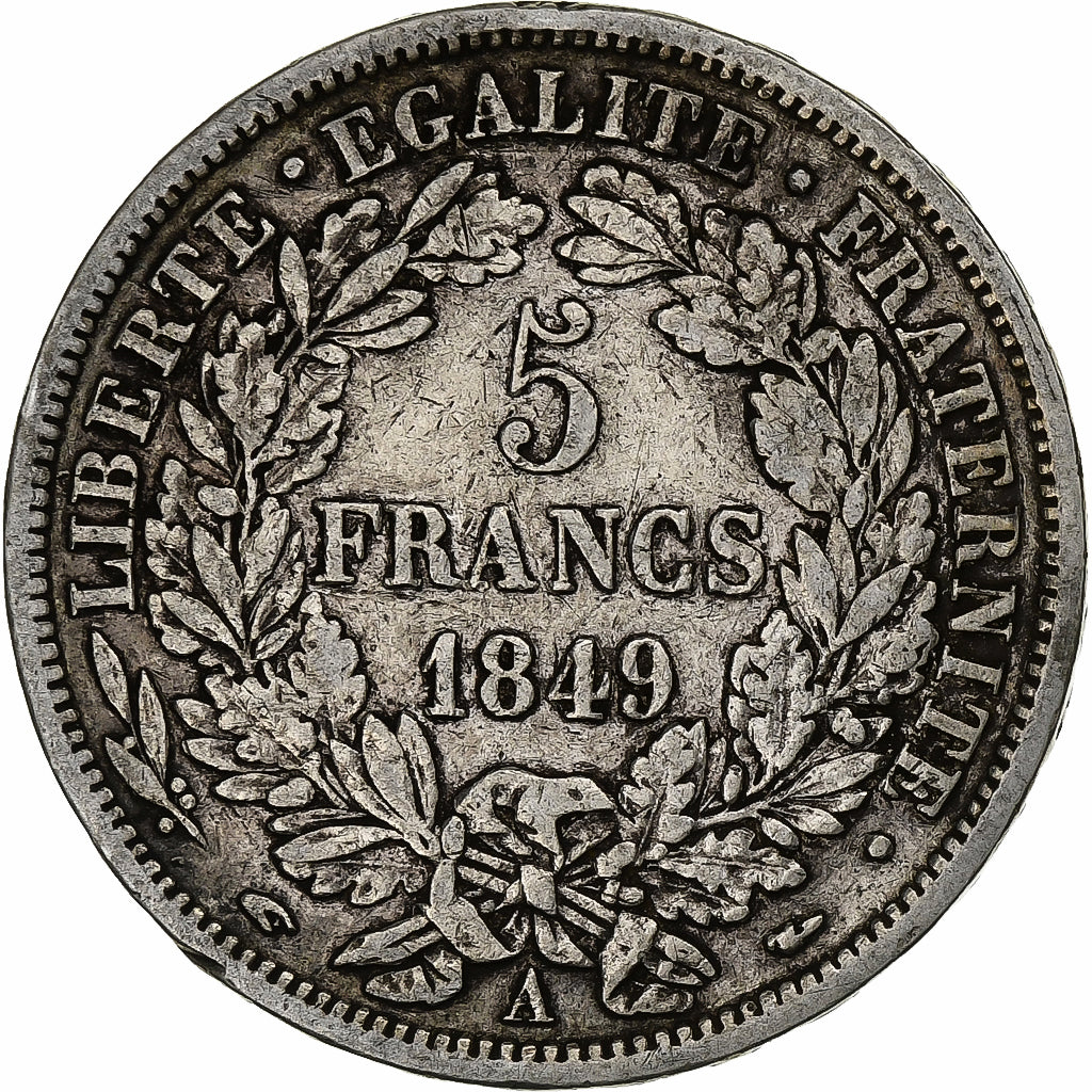 Francia, Cérès, 5 Francs, 1849, Paris, MB+, Argento, KM:761.1, Gadoury:719
