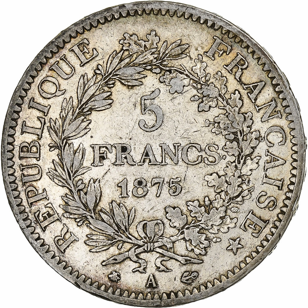 Frankreich, Hercule, 5 Francs, 1875, Paris, SS+, Silber, KM:820.1, Gadoury:745a