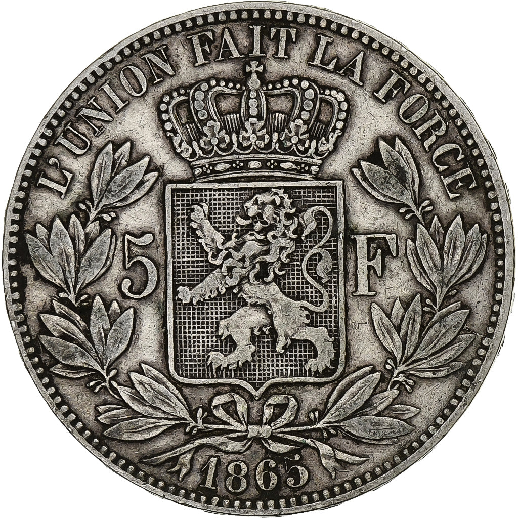 Belgium, Leopold I, 5 Francs, 5 Frank, 1865, Brussels, Silver, VF(30-35), KM:17