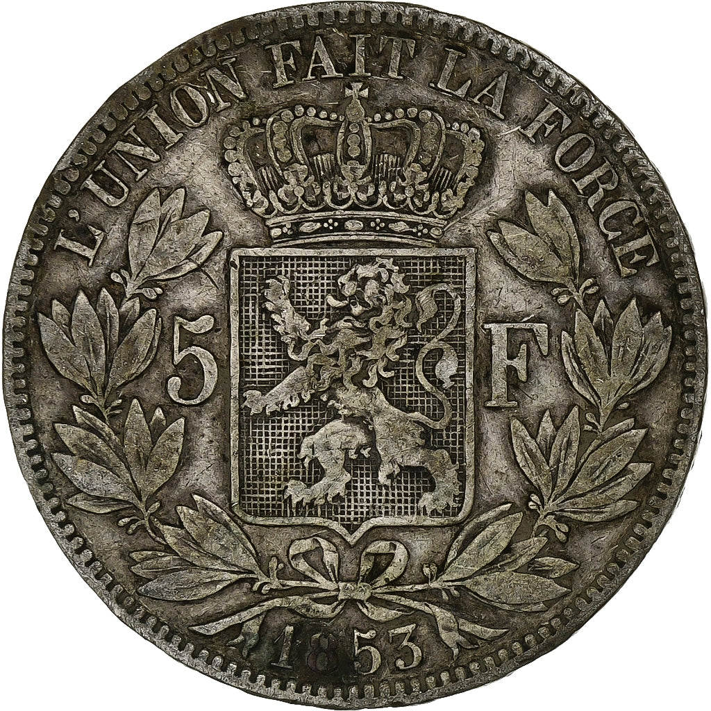 Bélgica, Leopold I, 5 Francs, 5 Frank, 1853, Prata, VF(30-35), KM:17